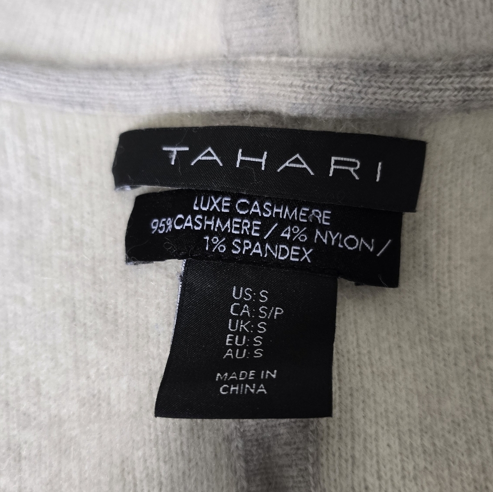 Tahari Cashmere Cream and Gray Open Front Cardigan Sz. Small - Picture 7 of 11